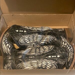 Black and White Winged Cowboy Boots